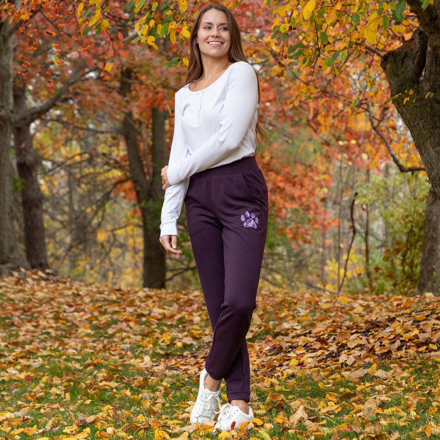 Paw Print Lightweight Tapered Sweatpants with Pockets & Elastic Waist