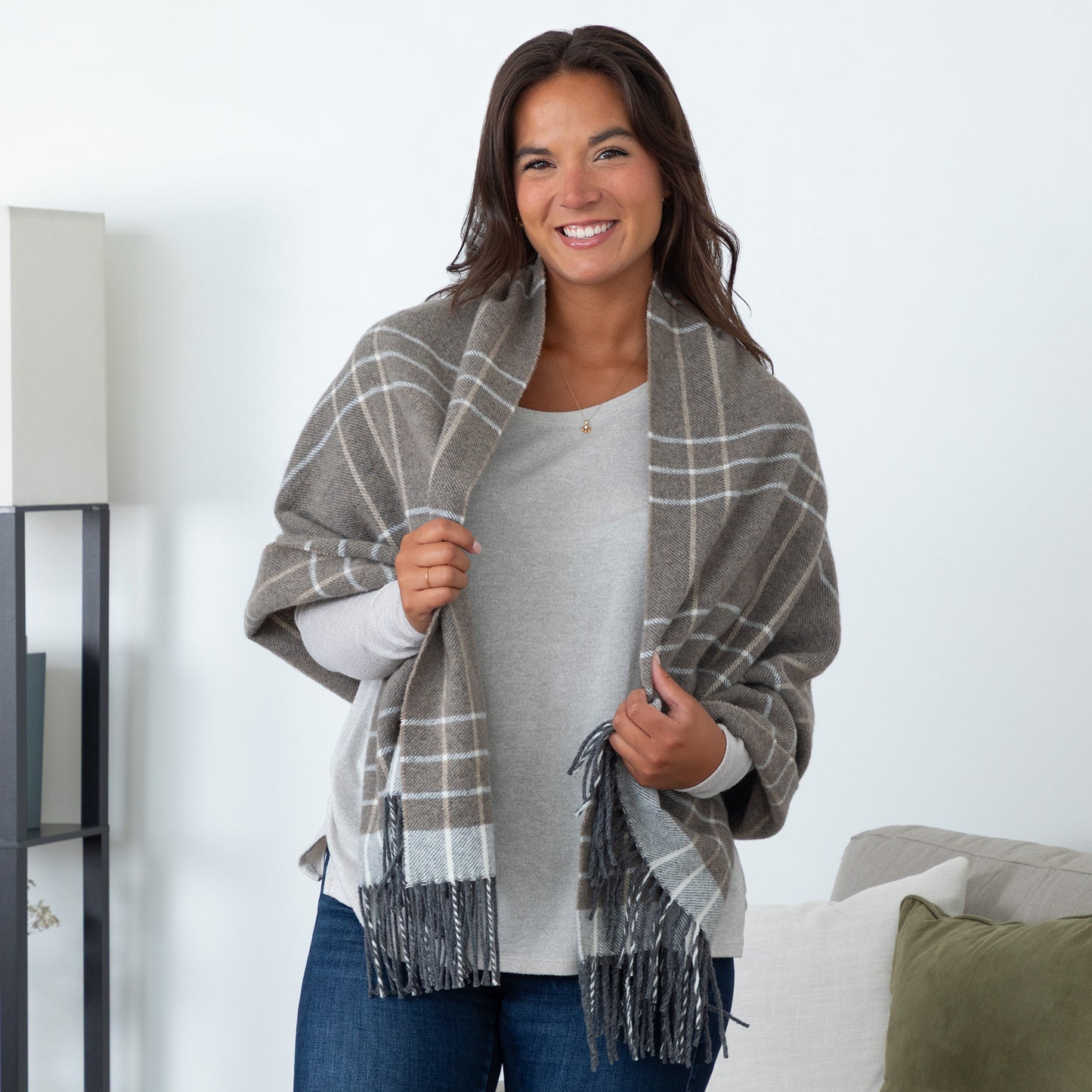 Ukrainian Merino Wool & Cashmere Plaid Shawl