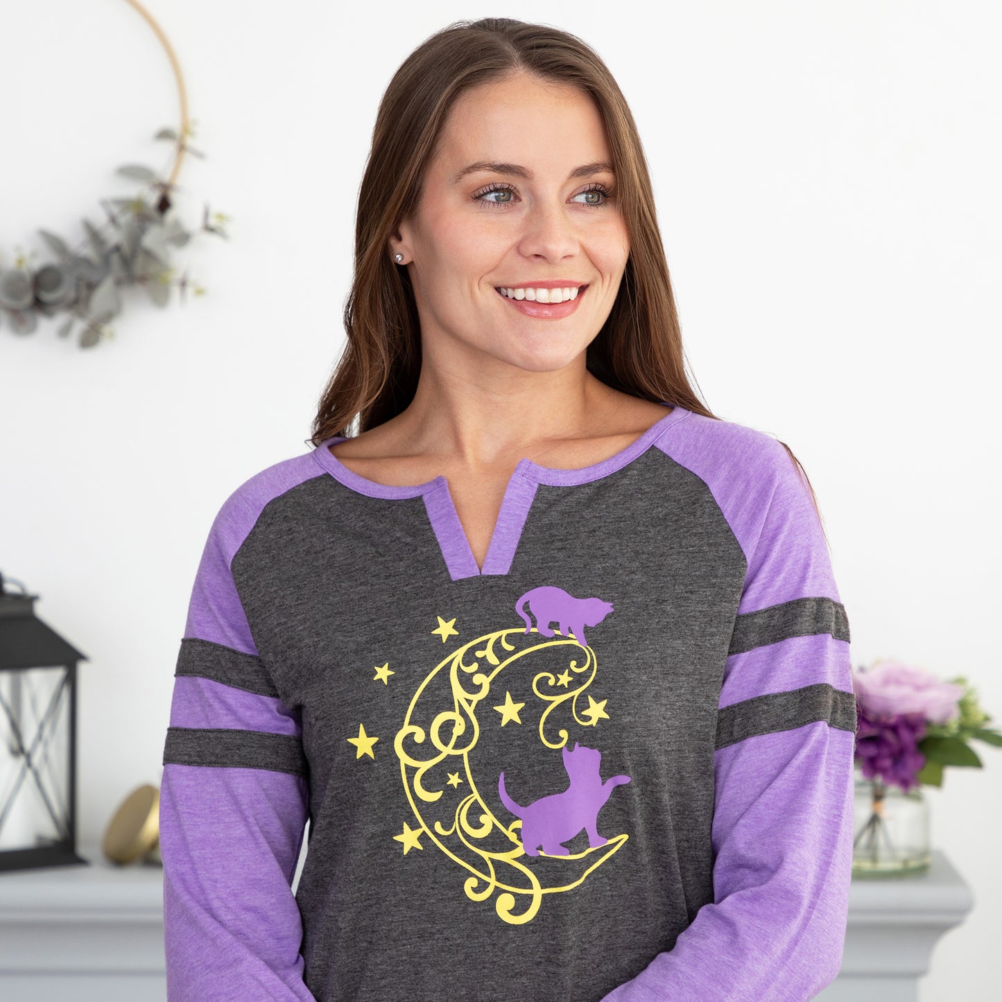 Kittens & Moon Long Sleeve Heathered Tee