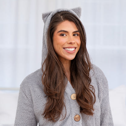 Soft Fluffy Cat Ears Button Up Hoodie