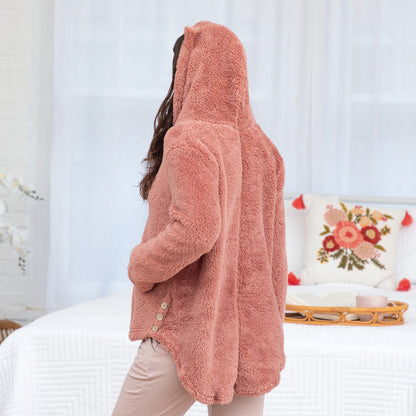 Soft Fluffy Cat Ears Button Up Hoodie