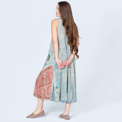 Dusty Pink & Blue Floral Sleeveless Dress