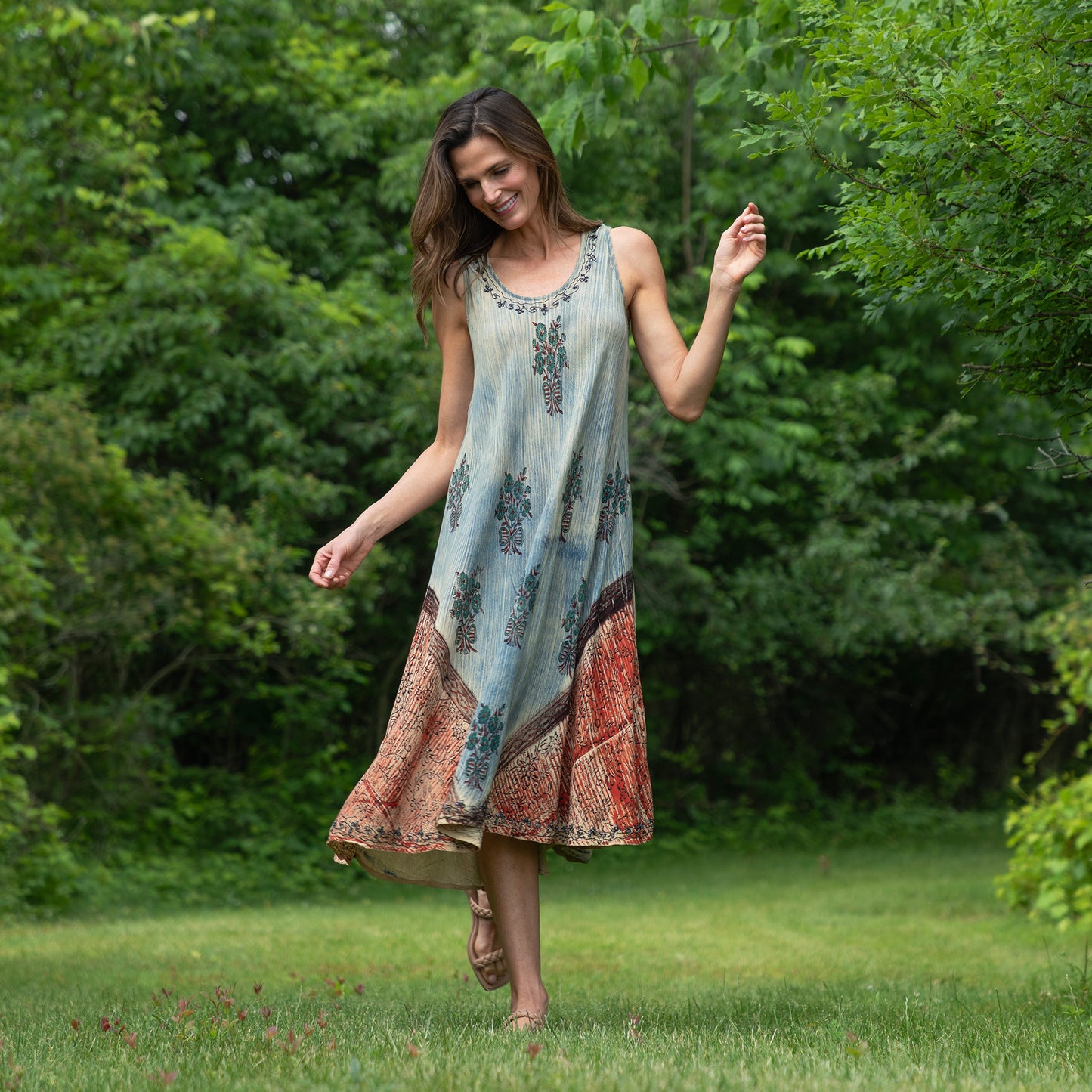 Dusty Pink & Blue Floral Sleeveless Dress