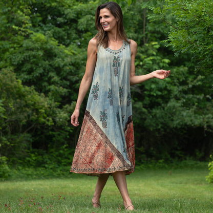 Dusty Pink & Blue Floral Sleeveless Dress