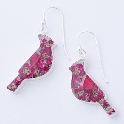 Real Flowers & Sterling Cardinal Earrings