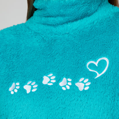 Paw Print Mock Neck Plush Sherpa Fleece Pullover with Thumb Holes