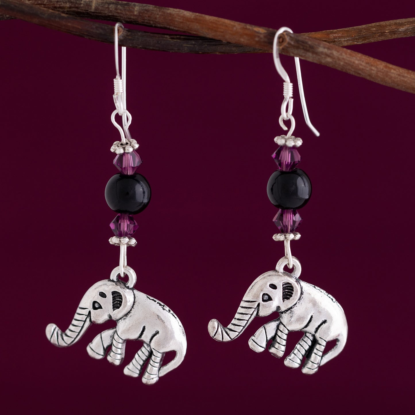 Sweet Elephants Dangling Earrings & Stones