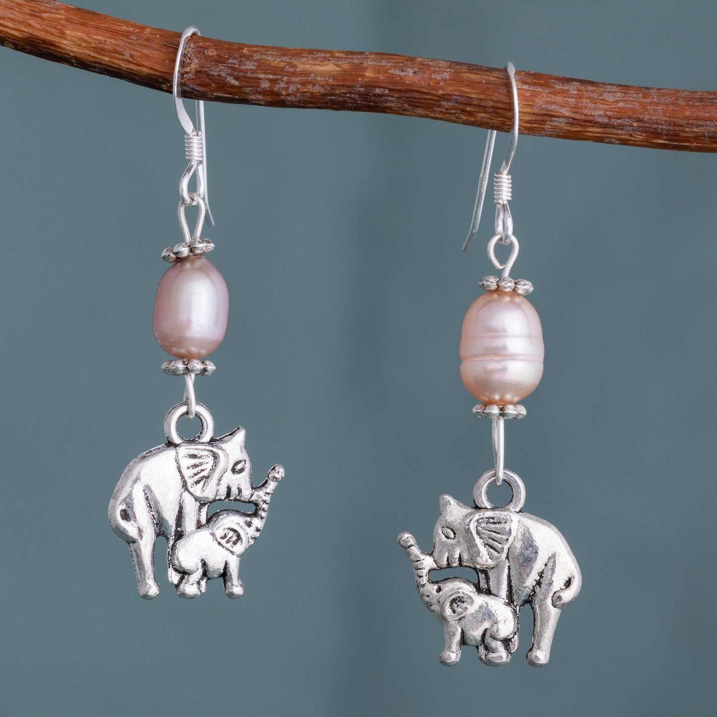 Sweet Elephants Dangling Earrings & Stones