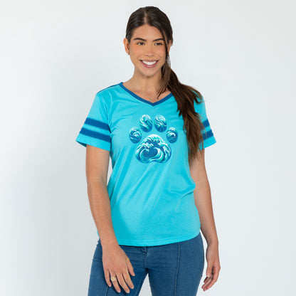 Paw Waves V-Neck Football Tee