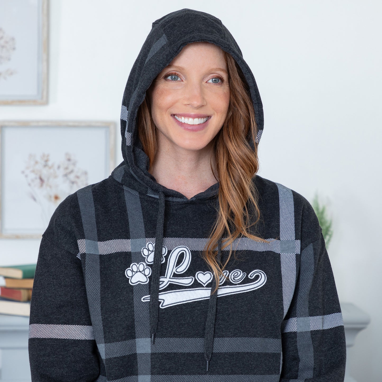 Plaid Paw with Love Hooded Sweatshirt