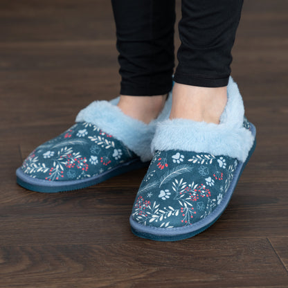 Paw Print Faux Fur Lined Indoor/Outdoor Slippers