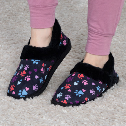 Paw Print Faux Fur Lined Indoor/Outdoor Slippers