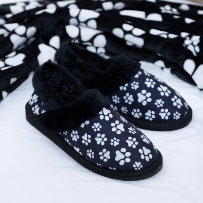 Paw Print Faux Fur Lined Indoor/Outdoor Slippers