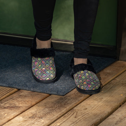 Paw Print Faux Fur Lined Indoor/Outdoor Slipper Shoes