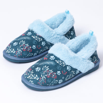 Paw Print Faux Fur Lined Indoor/Outdoor Slippers