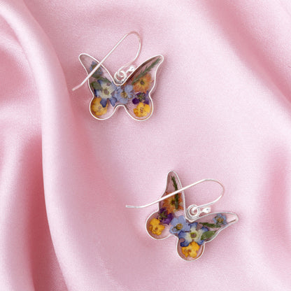 Real Flowers & Sterling Butterfly Earrings