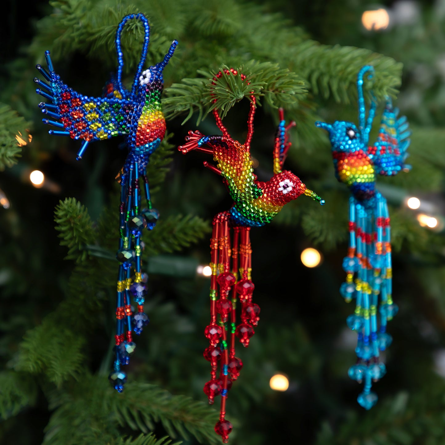 Hand Beaded Guatemalan Hummingbird Ornament