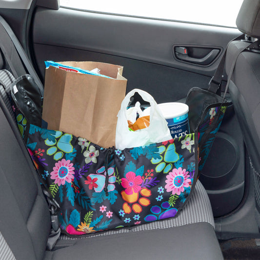 Paw Print Car Seat Organizer Bag | 2-in-1 Collapsible Car Storage & Reusable Shopping Tote
