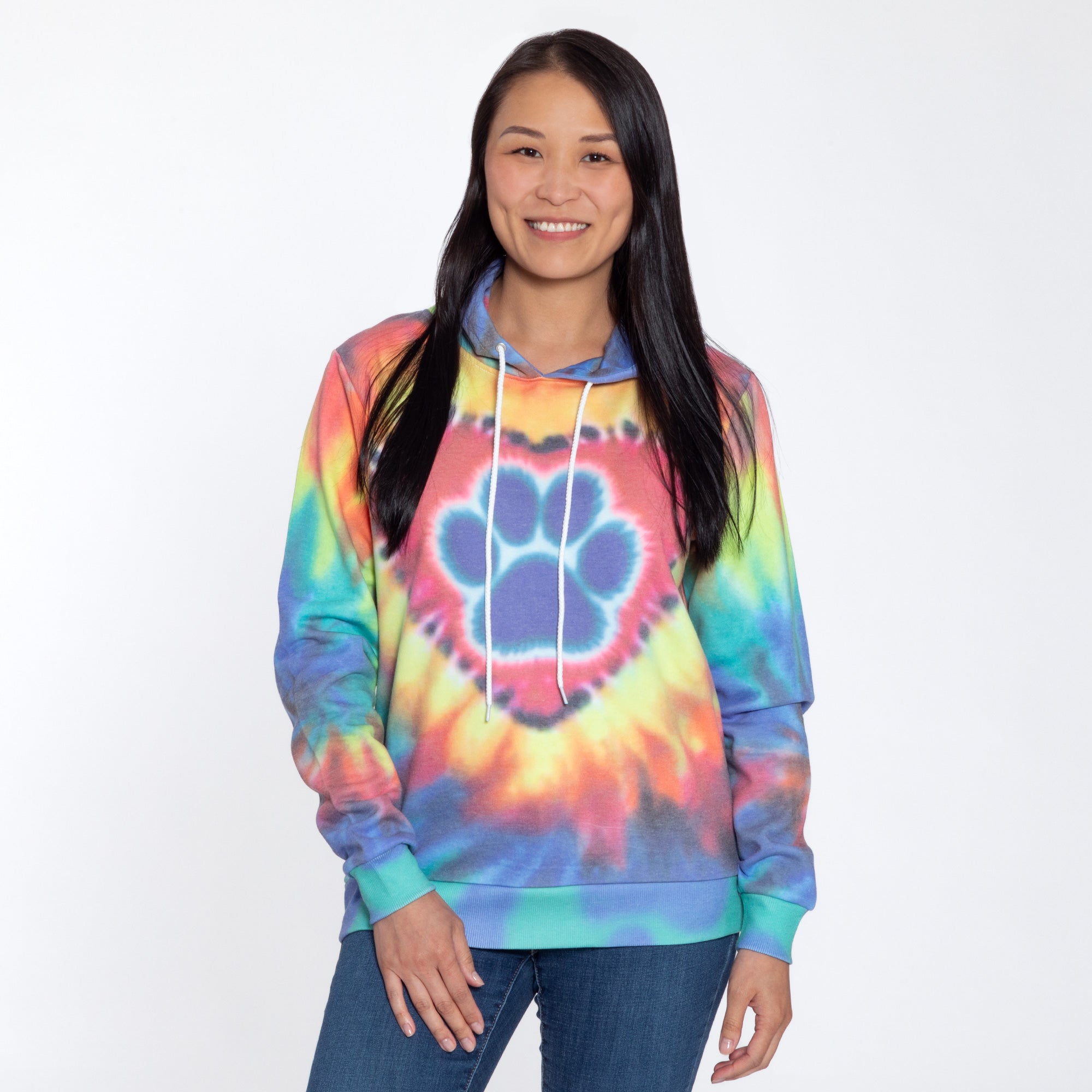 Purple Paw Tie-Dye Lightweight Pullover Hoodie | The Animal Rescue Site