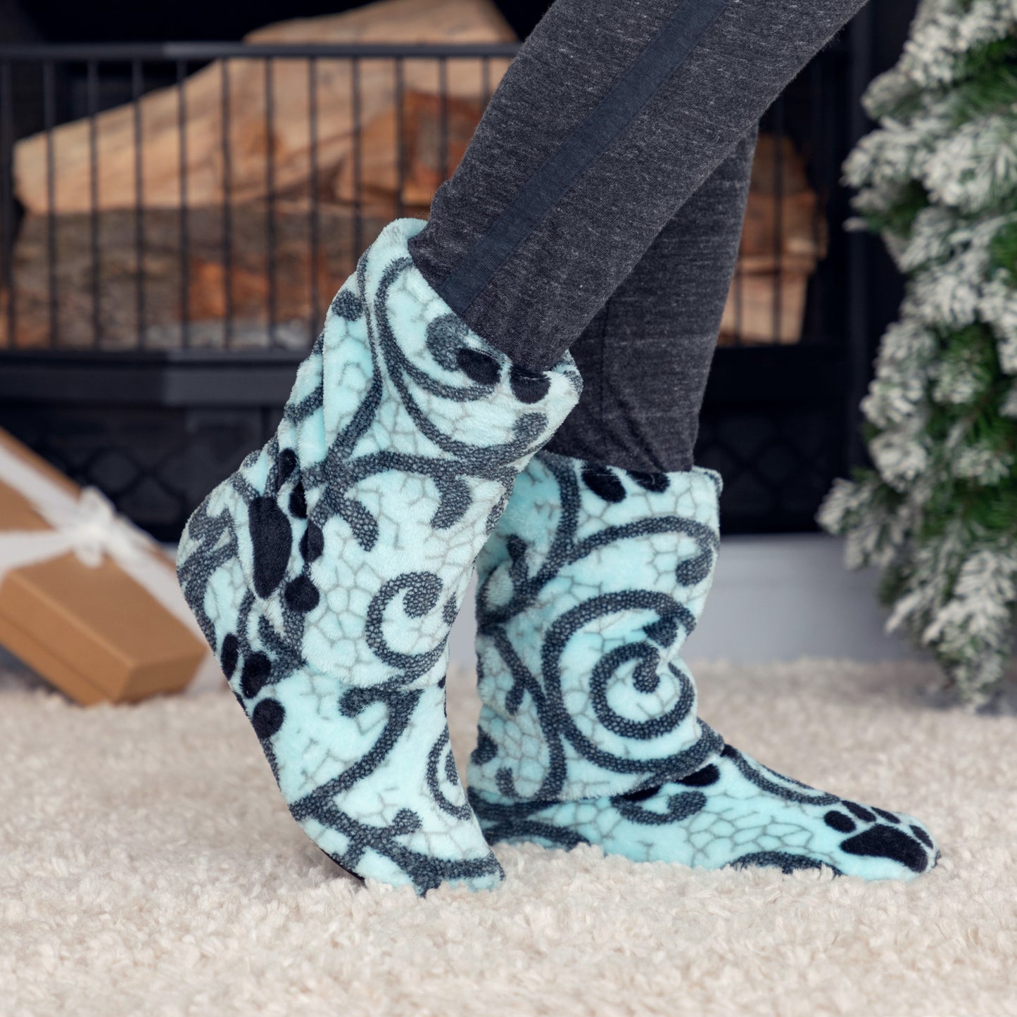 Super Cozy&trade; Paw Print Fleece Slipper Booties