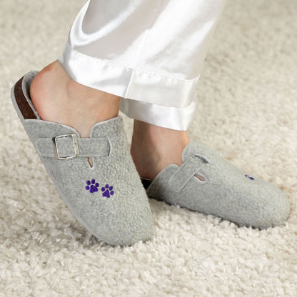 Paw Print Plush Sherpa Fleece Clog Slippers