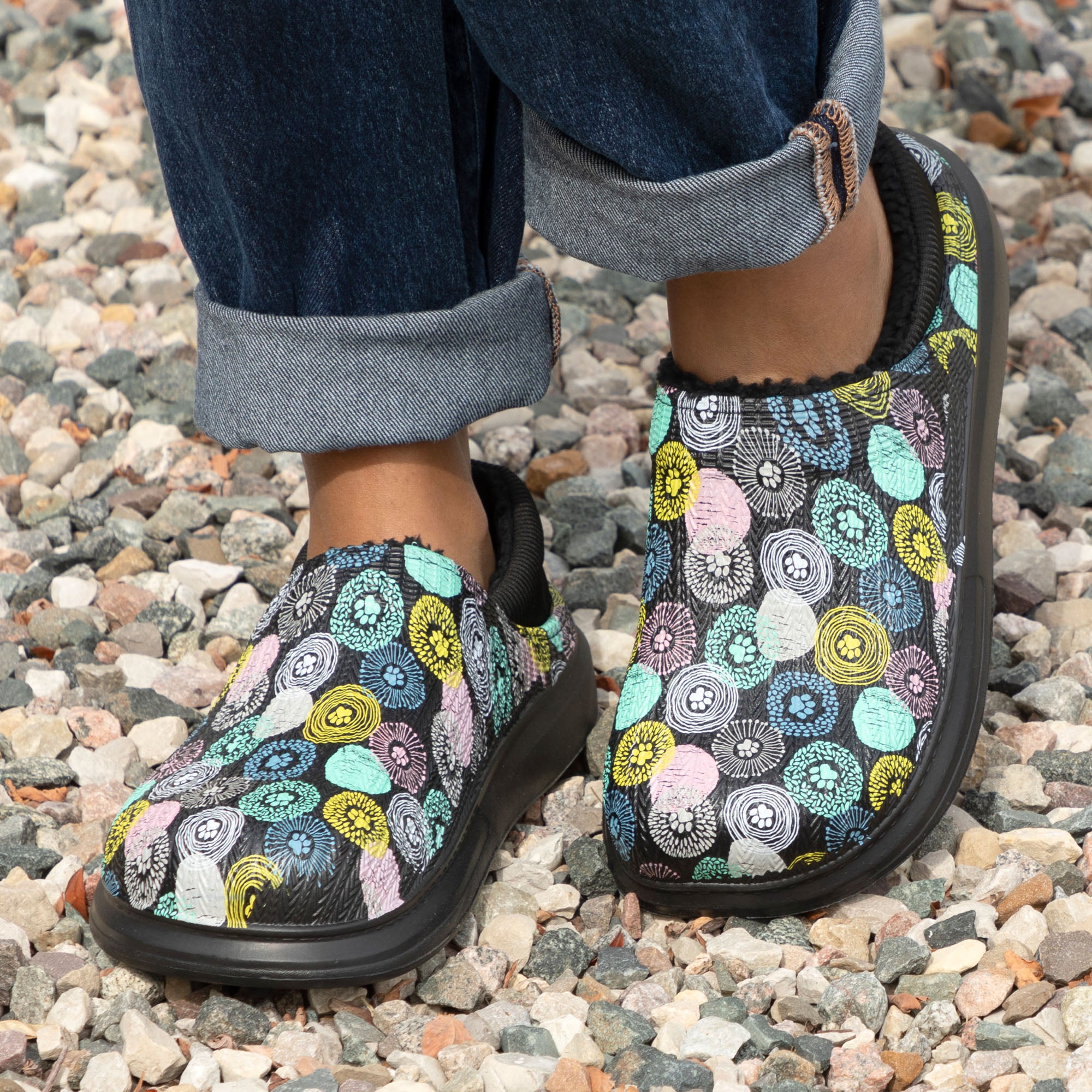 Paw Print Faux Fur Lined Slippers with Comfort Heel The Animal Rescue Site