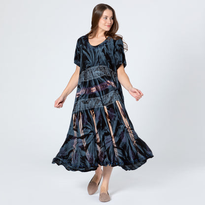 Black Tie-Dye & Paisley Short Sleeve Dress