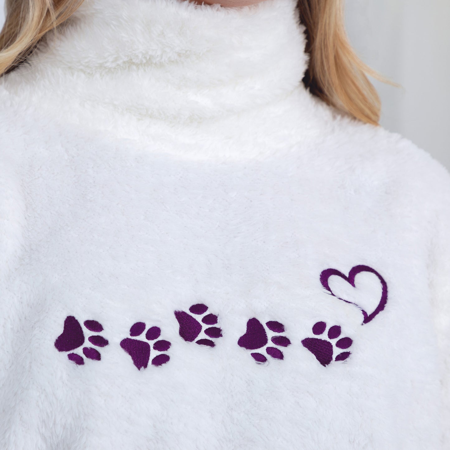 Paw Print Mock Neck Plush Sherpa Fleece Pullover with Thumb Holes