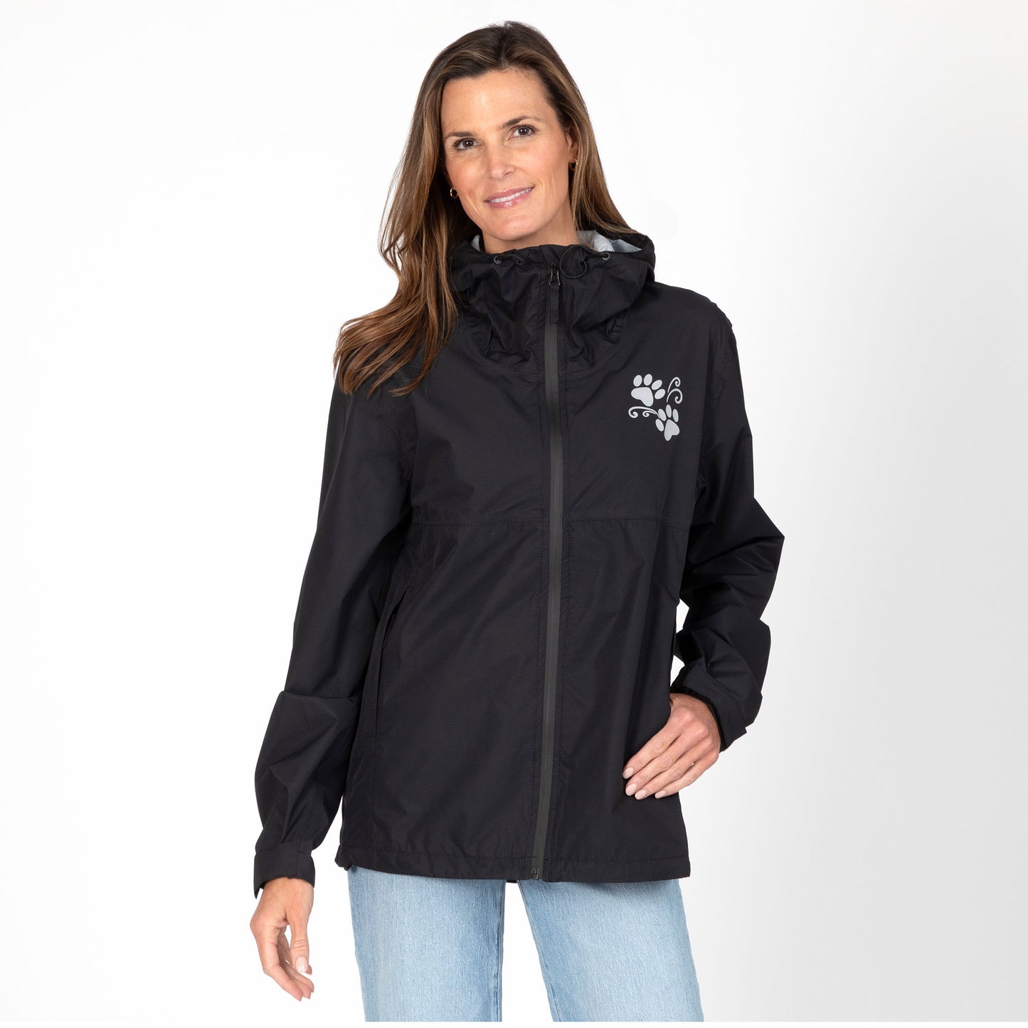 Reflective Paw Print Rain Jacket with Zippered Pockets