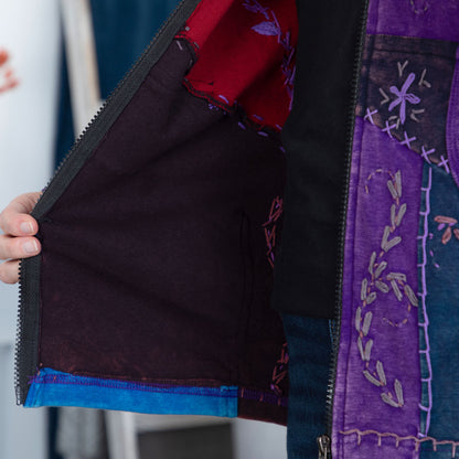 Patchwork Stitched Vine Hooded Jacket with Pockets | Fair Trade