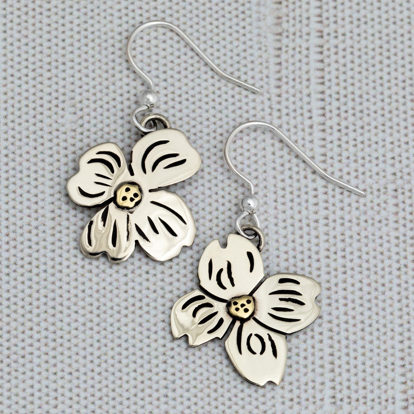 Mixed Metal Dangling Flower Earrings