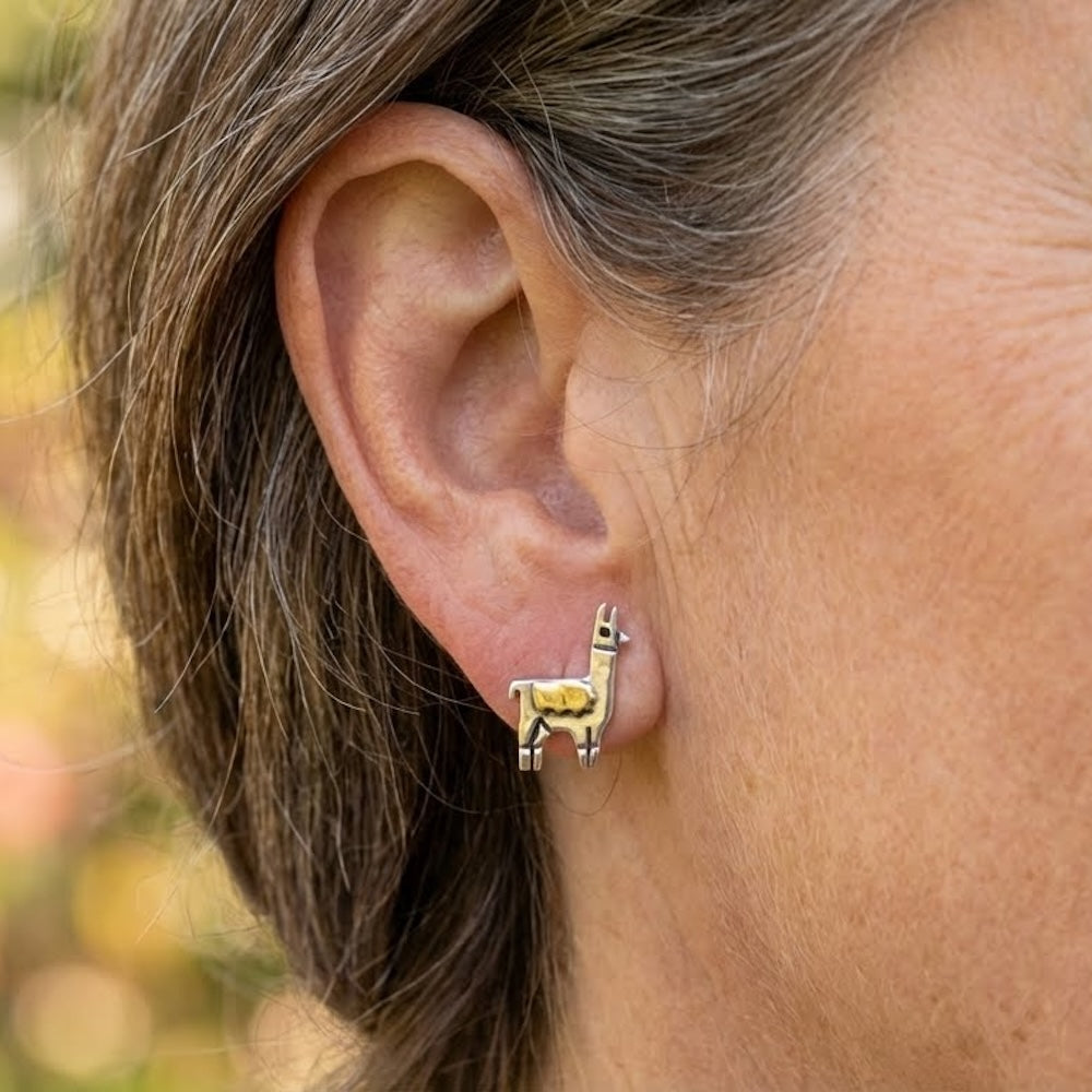 Llama Sterling & Brass Post Earrings
