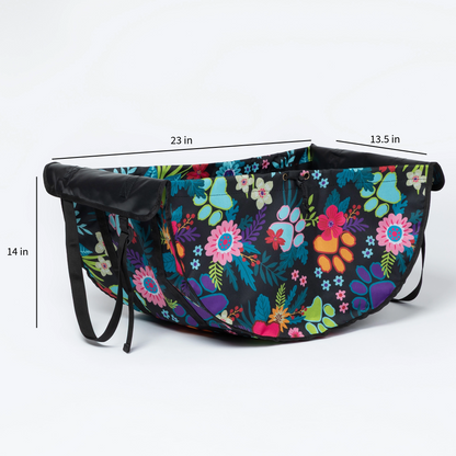 A car organizer shown on a white background with dimension lines and labels indicating 23 in width, 13.5 in width, and 14 in height.