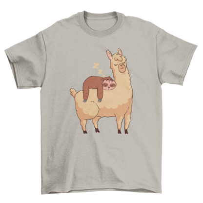 Sleeping Sloth Riding Llama Illustration T-Shirt