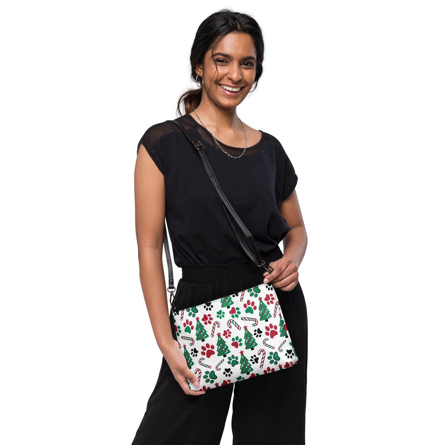 Christmas Paws & Candy Canes Crossbody Bag