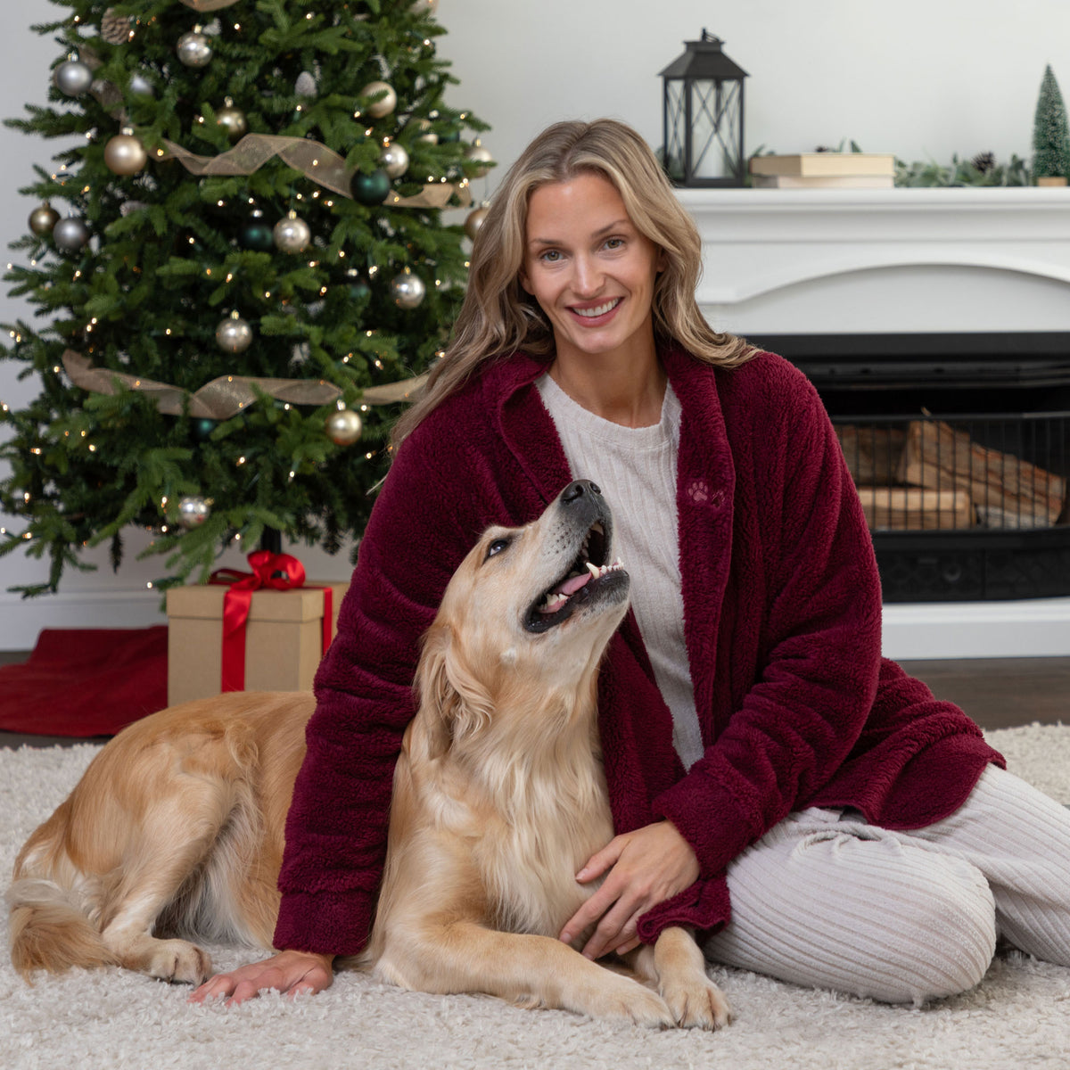 Paw Print Plush Sherpa Fleece Open Jacket with Pockets
