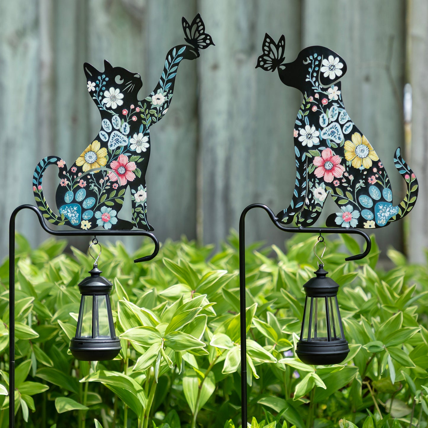 Floral Pet Silhouette Solar Light Garden Stake