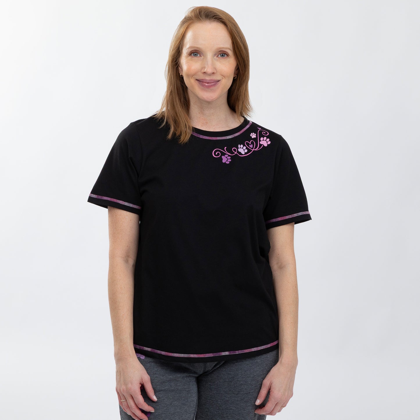 Soft Steps Paw Print Contrast Stitch Tee