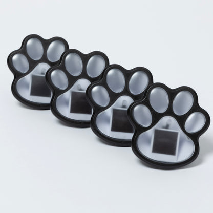 Four paw-shaped black and clear containers on a light gray background