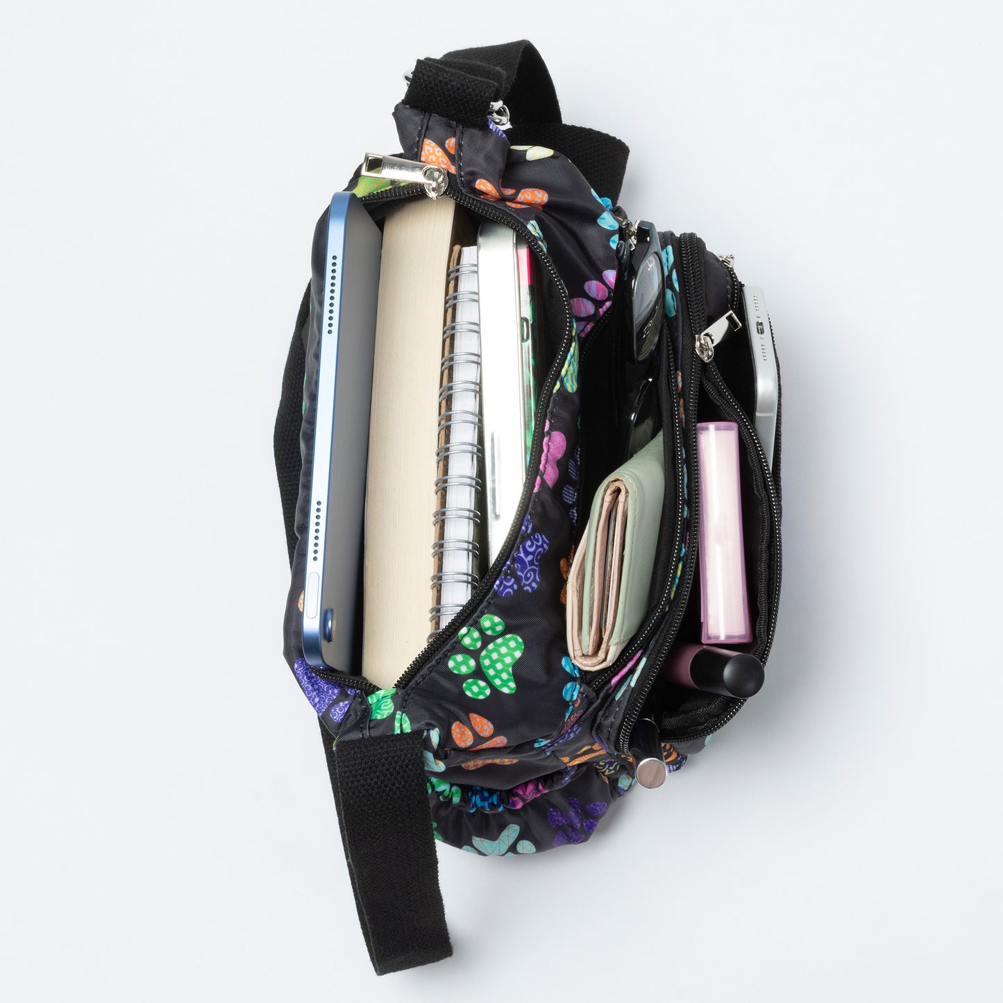 Paw Print Nylon Crossbody Purse | Adjustable Strap with Zip Pockets