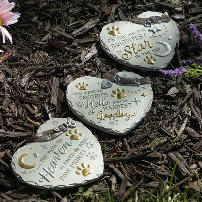 Paw Print Heart Memorial Pet Remembrance Garden Plaque Stone