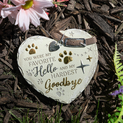 Paw Print Heart Memorial Pet Remembrance Garden Plaque Stone