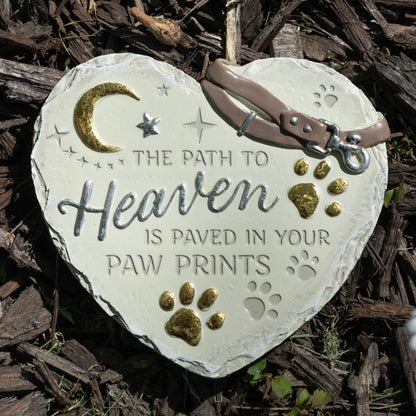 Paw Print Heart Memorial Pet Remembrance Garden Plaque Stone