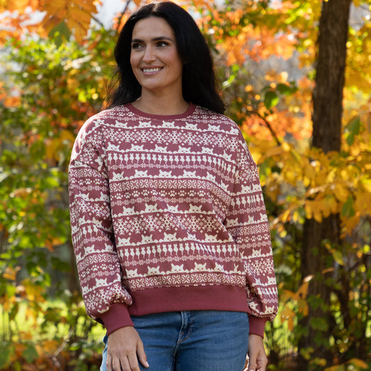 Snowflake Cats Holiday Sweater | Cozy Crew Neck Pullover