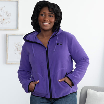 Purple Paw Trimmed Polar Fleece Hooded Jacket