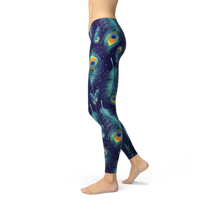 Blue Peacock Feathers Leggings