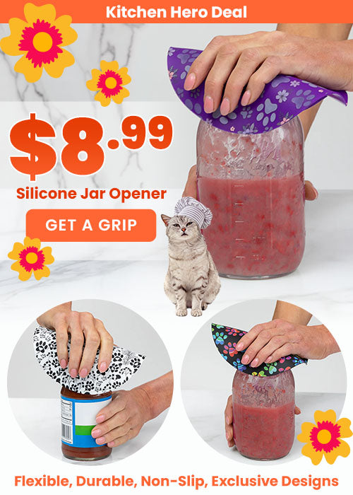 Kitchen Hero Deal: Purple paw-print Silicone Jar Opener on a glass jar. By The Animal Rescue Site and GreaterGood. Proceeds help support shelter pets and more.