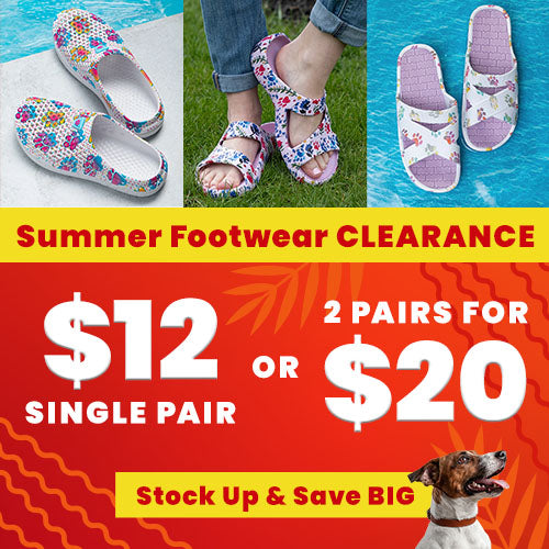 Shop the Summer Footwear Clearance with deals for $12 a single pair or 2 pairs for $20 on paw-print clogs and sandals. Proceeds help support shelter pets and more through The Animal Rescue Site and GreaterGood.