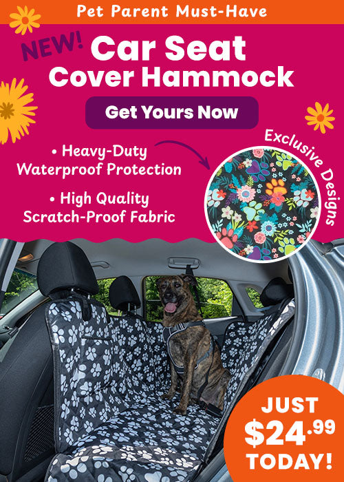 Shop the new Pet Parent Must-Have Car Seat Cover Hammock for just $24.99, featuring a black-and-white paw print design. Proceeds help support shelter pets and more through The Animal Rescue Site and GreaterGood.