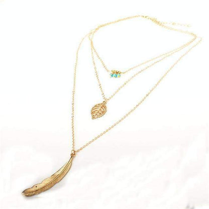 Multi-Layer Turquoise & Leaf Necklace